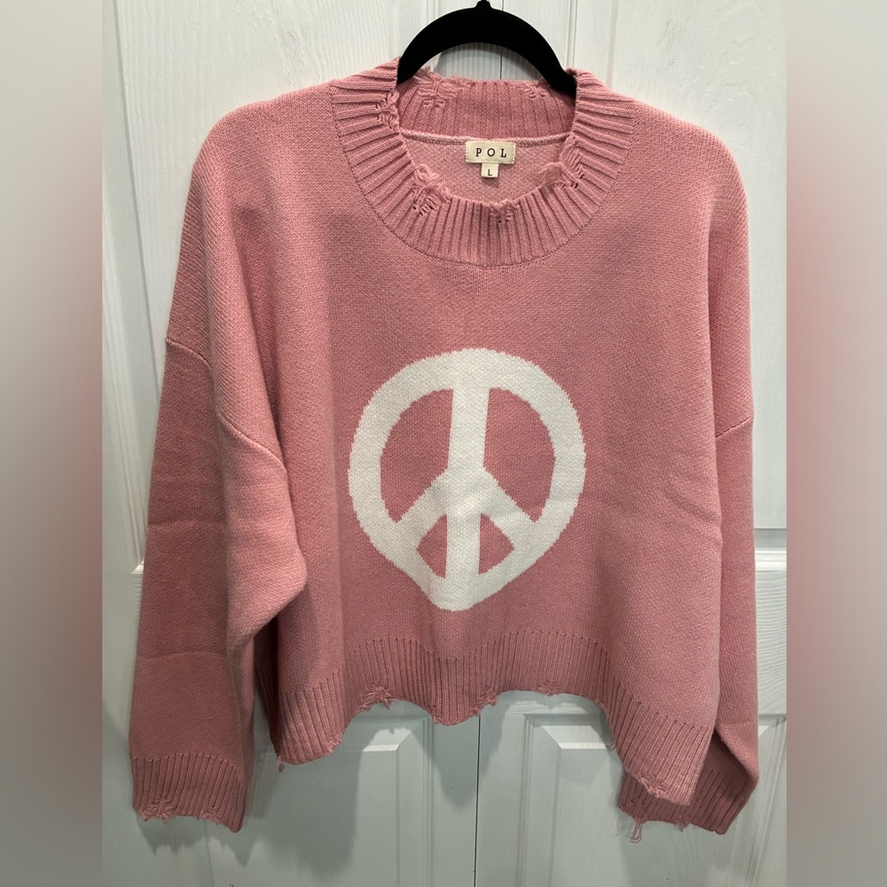 POL Pink Peace Sign Crew Neck Sweater. NWOT - Picture 7 of 8